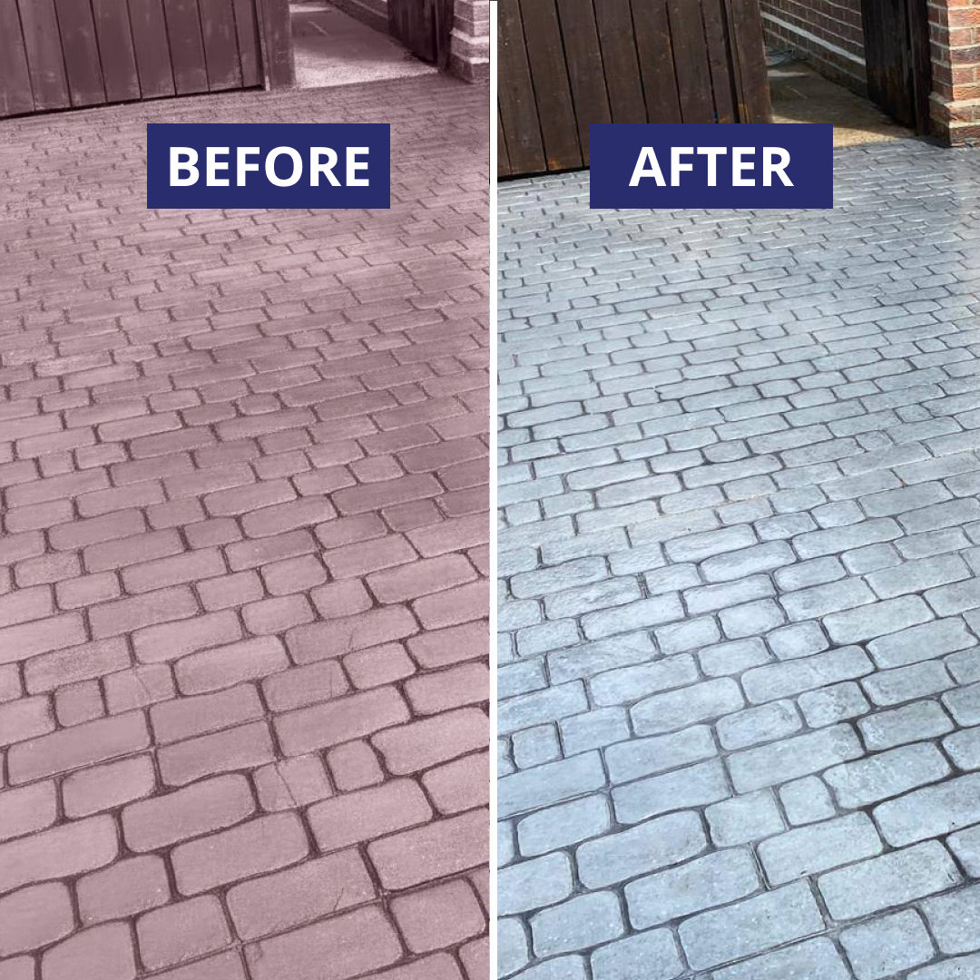 Before and after comparison of a paved area with 'Before' on the left and 'After' on the right.