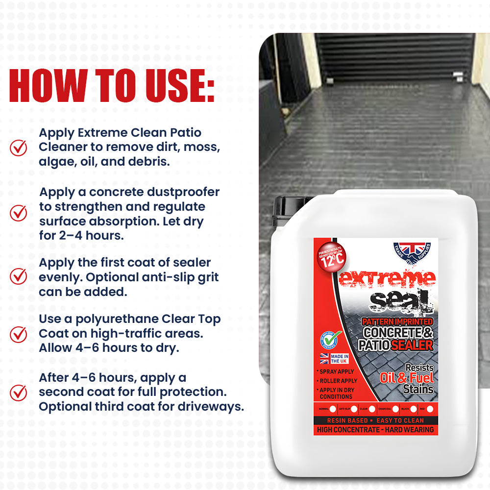 Container of Extreme Seal concrete sealer with application instructions on a white background
