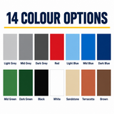 Fourteen acrylic floor paint colour options from Light Grey to Brown