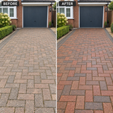 Illustrative before and after block paving colour enhancement with clear sealer