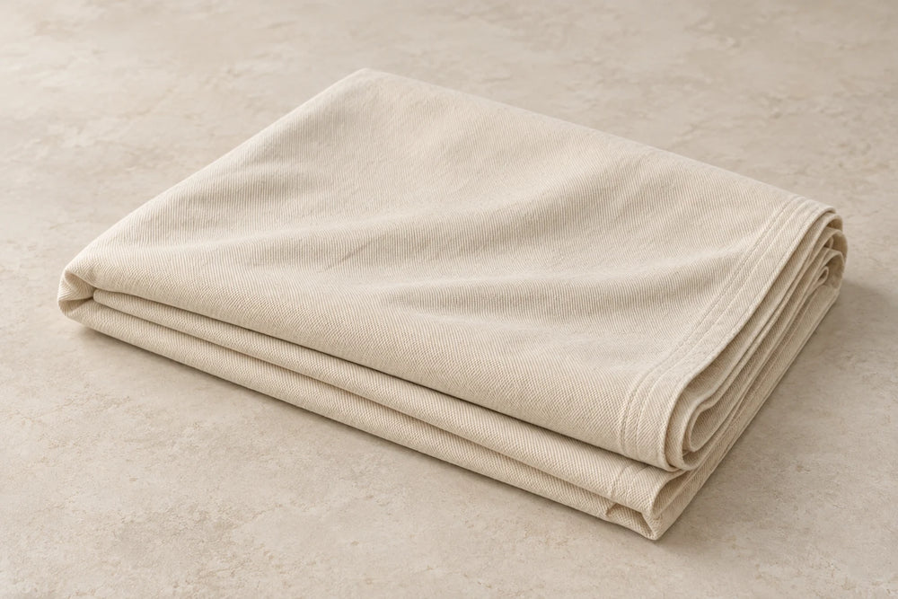 Folded off-white cotton twill dust sheet
