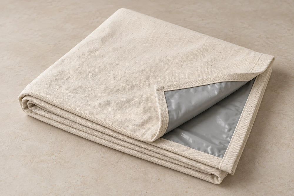 Cotton dust sheet with a grey laminated backing